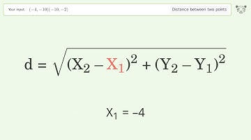 Find the distance between two points p1 (-4,-10) and p2 (-10,-2): Step-by-Step Video Solution