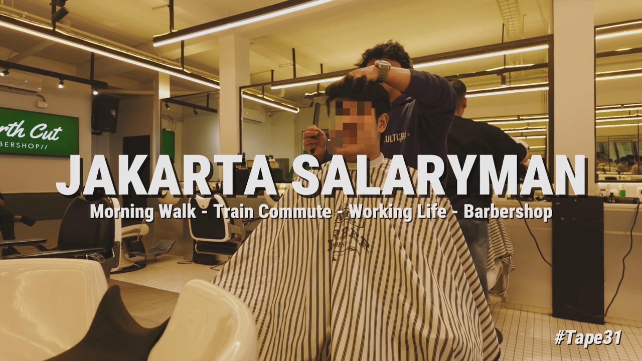 Jakarta Salaryman Routine | Morning Walk, Train Commute, Working Life, Barbershop