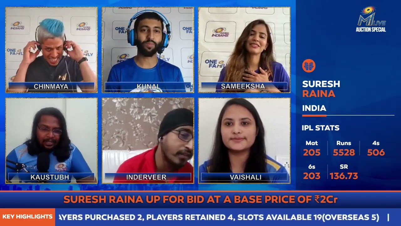 MI LIVE - Suresh Raina is UNSOLD | Mumbai Indians