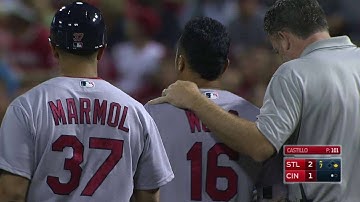 STL@CIN: Wong hit in the head by pitch, stays in game