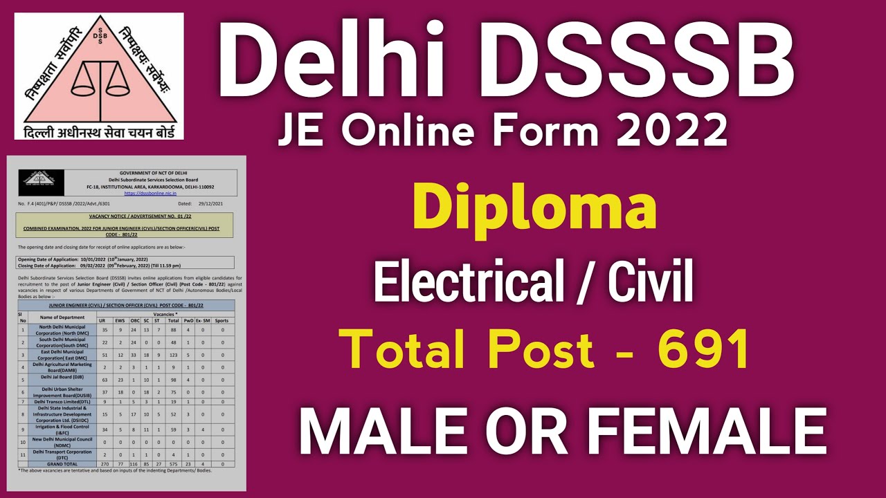 Delhi DSSSB JE New Recruitmentm 2022🔥🔥 | Male or Female Delhi DSSSB New Vecancy 2021 All Indian Job