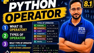 Python Operators Explained | Types of Operators in Python with Examples | Part 8.1 | BTA