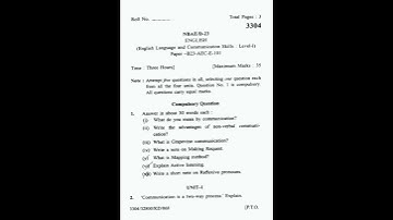 English  Language and Communication Skills  AEC-1(NEP)KUK Previous Year Question Paper 2023✌️✌️