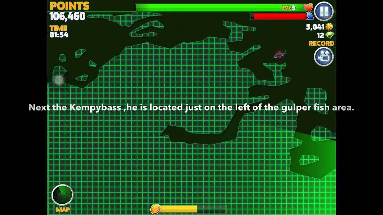 Where to find the Kempybass and the Gulper fish.(Hungry Shark Evolution