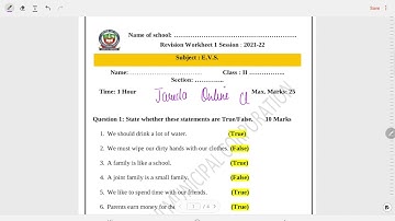 Class 2 EVS Revision Worksheet 1(15/9/21)