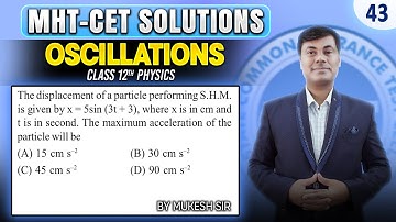 The displacement of a particle performing SHM is given by x = 5sin(3t + 3),  | PGMN Solutions
