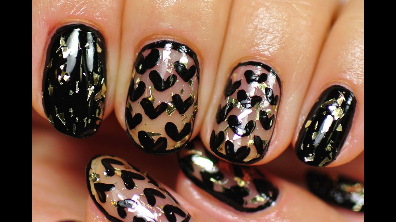 Nail Art. Black Hearts! Nail Art on Short Nails! YouTube