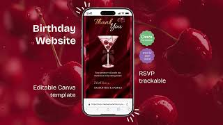 Cherry Red 50th Birt ay Invitation Canva Animated Invite RSVP Music Countdown 30th 40th 50th 60th
