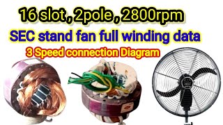 16 SLOT, 2800 RPM, HIGH SPEED STAND FAN FULL WINDING DATA ll 3 SPEED CONNECTION  DIAGRAM