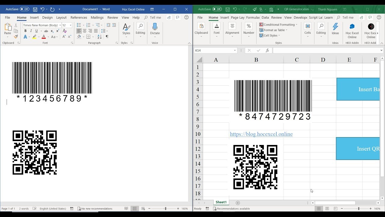 Cách tạo QR code hoặc Barcode ở trong Word, Excel 2013, 2016