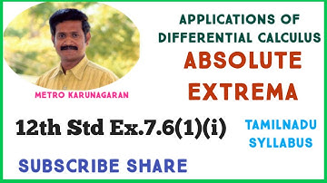 12th Std Maths Ex 7.6(1)(i) Find absolute extrema f(x)= x^2-12x+10 on the interval [1,2]
