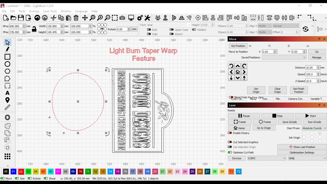 Light Burn 1.5.01 NEW Taper Warp feature for Rotary tools