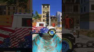 JCB Tractor Tow Gunner Truck vs Reverse Speedbumps with Giant Chain! 🚜💥 | BeamNG.drive #Shorts
