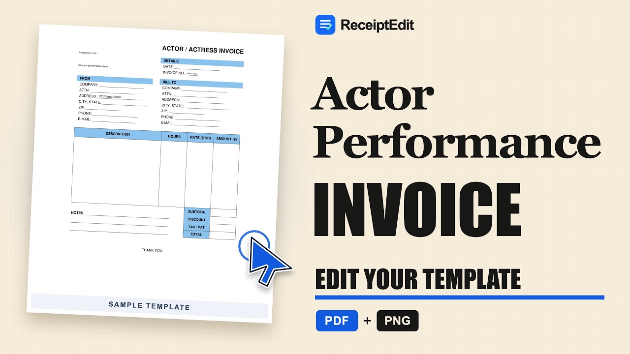 Actor Performance Invoice Template: Edit & Download PNG - YouTube