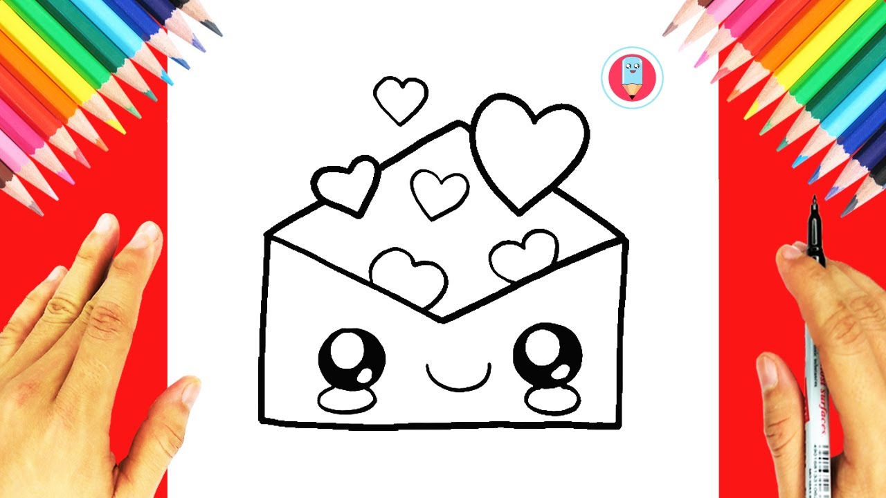 How to Draw a Love Envelope, Step by Step, Cute Drawings. - YouTube