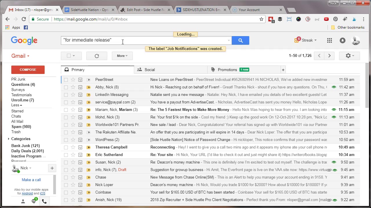 Gmail Filter move to folder.