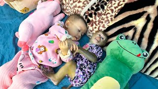 Monkey Kaka and Diem playing on the bed, looking so cute