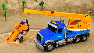 Rescue the truck  from the pit with crane truck | Toy car story | ENJO Car Toys