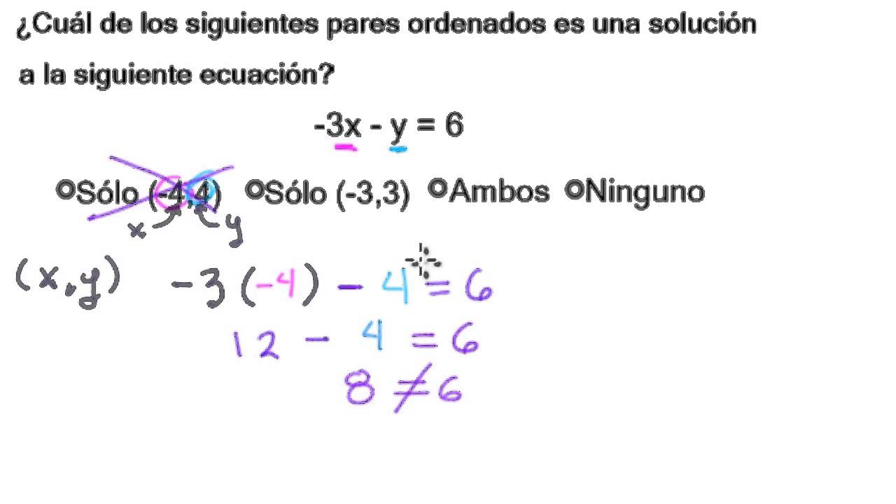 Probando soluciones de pares ordenados de una ecuación - YouTube