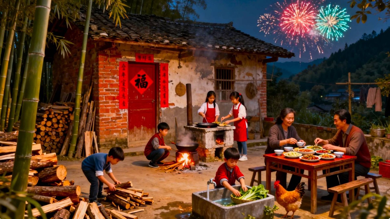 【一家七口隐居深山】在2000块租的房子吃年夜饭，孩子们为爸爸妈妈准备精美晚饭！并为大家献上新年祝福#vlog#山居生活