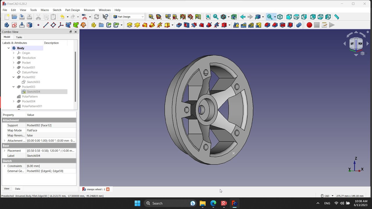 Uczę się Freecad - Video #3 - Felga do koła deskorolki elektrycznej.
