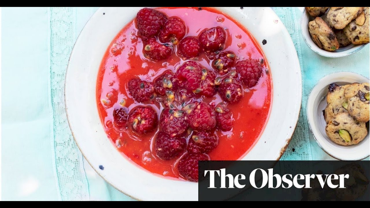 Nigel Slaters recipes for marinated raspberries, and peaches with