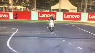 Seb Vettel Taking Marshall’s Moped after his Aston Broke down Seb Vettel Taking Marshall’s Moped after his Aston Broke down