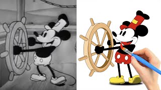 Drawing Steamboat Willie - Mickey Mouse 1920 in Color! Public Domain