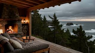 Outdoor Coastal Fireplace Ambience 🌊🔥 | Cozy Deck by the Sea at Dusk