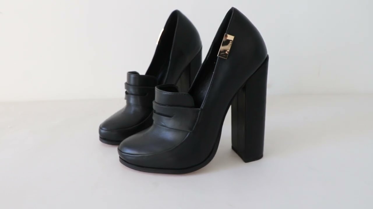 Sorbern Black Matt Women Pump Block Heel Shoes Slip On High Heels