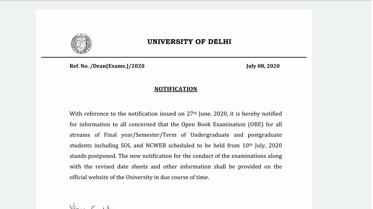 Open book examination postponed again DU SOL NCWEB