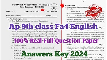Ap 9th class Fa4 English question paper 2024 with answers|💯9th Fa4 English question paper 2024