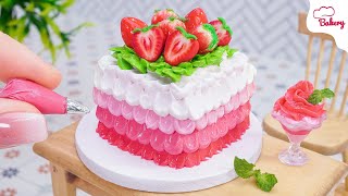 [💕Mini Cake 💕] Pretty Square Strawberry Cake Decorating | Mini Bakery