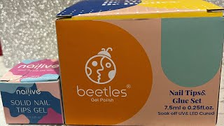 Beetles nail kit and Nailive solid nail tip gel. AMAZON