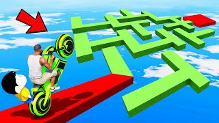 SHINCHAN AND FRANKLIN TRIED THE GREEN PUZZLE MAZE OBSTACLES IMPOSSIBLE PARKOUR CHALLENGE GTA 5 screenshot 5