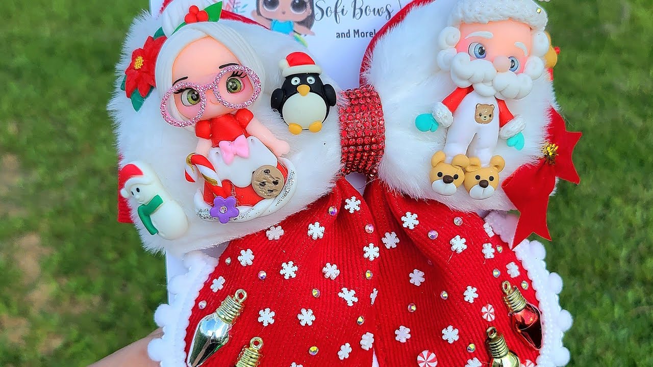 Moño navideño con listón de pana y peluche fácil de hacer