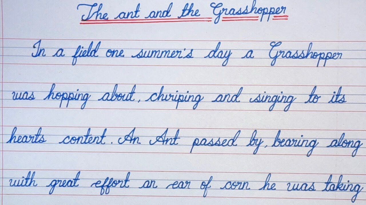 The ant and the grasshopper | Moral story | Cursive Handwriting ...