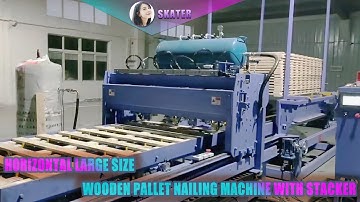 Horizontal large size wooden pallet nailing machine with stacker