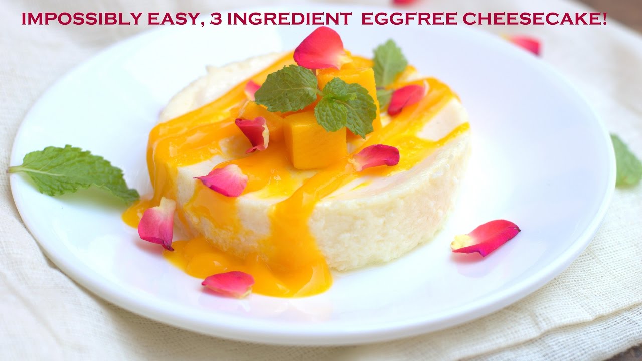 Unbelievably Easy Baked Yogurt Cheesecake With Mango Sauce - Eggless, No Fail! Cakes And More |