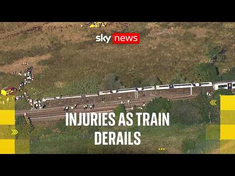 Two people seriously injured as aerial footage shows scale of <strong>train</strong> derailment