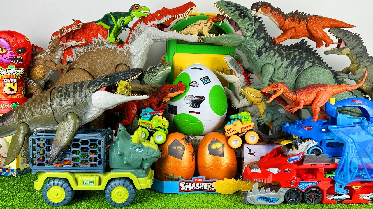 Unboxing Review ASMR Jurassic World Toys Colorful Dinosaur T-rex Spinosaurus Mosa Giga Dragon Trucks