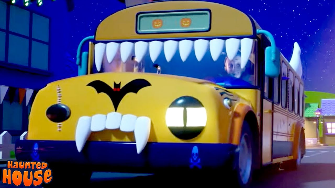 Spooky Wheels On The Bus Go round And Round, Scary Nursery Rhyme for
