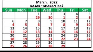 Islamic Calendar 2022