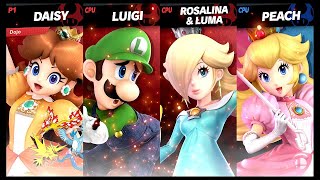 Daisy And Luigi And Rosalina Luma Lv 8 Vs Peach Lv 1 Cpu Battle Super Smash Bros Ultimate