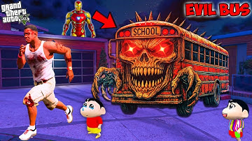 Franklin & Shinchan vs KILLER CURSED BUS With Avengers In GTA 5