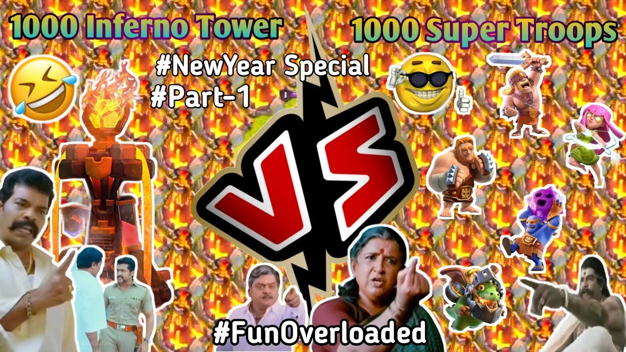🤣1000 Inferno Tower Vs 1000 Super troops🤣Semma Fun irukku🤣 