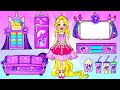 DIY Paper Dolls &amp; Cartoon - Pink Rapunzel Decorate New Cinema Challenge - Barbie&#39;s New Home Handmade