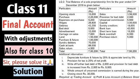 Class 11 Final Account with adjustments Solution || Also useful for class 10 || Account || AG TV ||