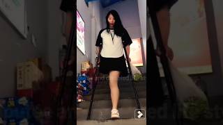 A Beautiful Lady With An Amputated Leg Walks With Crutches,(22)#Amputee #Crutches#Walking#Shorts