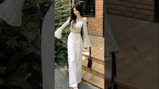 lace crop top and wide-leg trousers|| #outfitinspo #minimalstyle #chiclook #ootd #shorts